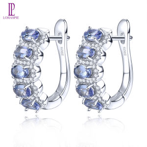 Lohaspie Jewelry Genuine 2.3 Carats Silver Earrings 925 Original Natural Tanzanite Aquamarine Clip Earring Aquamarine Blue Clip Earring Tanzanite Earring For Women Jewelry