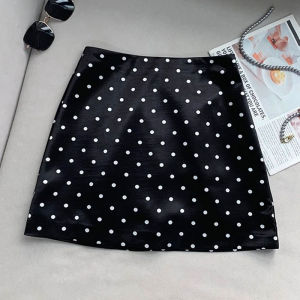 Glossy Black French Polka Dot Halter Neck Mini Dress Womens High Waist Slimming A-Line Short Skirt Summer New Style