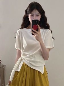 BINKAFENNY | Plus Size White Short Sleeve T-Shirt Women Summer Slim Fit High Waist Split Unique Style Commute Korean Version Solid Color