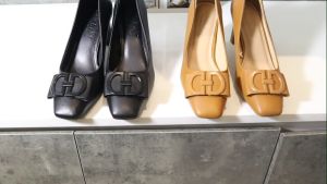 Giày cao gót nữ HT.NEO da bò mềm mại gót cao 7cm thiết kế nơ vuông sang trọng  lịch sự GC20