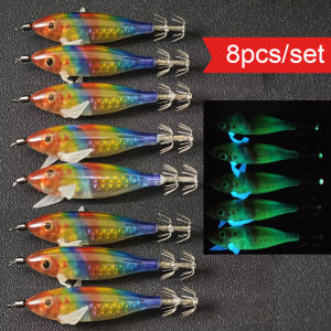 8pcs/set 8cm/ 5.7g Shrimp Fishing Lures Squid Jig Hook Sea Luminous  Fishing Accessories Artificial Bait Octopus Lure