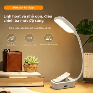 Đèn LED Sạc Được 3 Chế Độ Có Thể Điều Chỉnh Đèn Bàn Kẹp Để Đọc Sách Bảo Vệ Mắt Du Lịch Phòng Ngủ Đèn Đọc Sách Đầu Giường