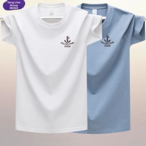 Desso Mens Short Sleeve T-Shirt Pure Cotton Loose Fit Casual Summer New Style Large Size Youth White Printed Breathable Sweat Absorbent