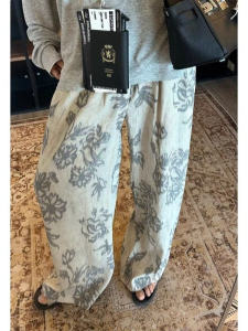 Quần Ống Rộng Ống Đứng in Họa Tiết Phong Cách Mùa Hè Mới Cho Nữ Quần Dài Thường Ngày Có Dây Rút