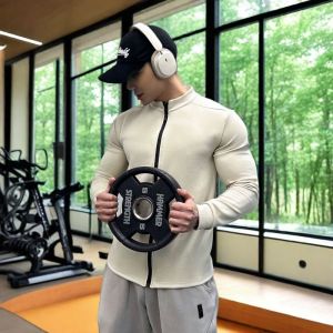 JIANSHENSHIJIAJIANSHEN | Men Long Sleeve Zipper Training Jacket Slim Fit