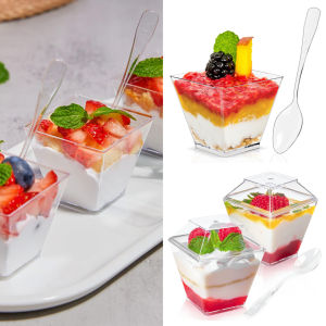 Dessert Cups with Lids and Spoons Pudding Appetizer Cup Bowls Practical For Festivals Home Dessert Shops