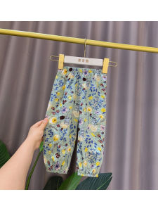 Baby Girls Floral Print Mosquito-Resistant Summer Pants Loose Lightweight Casual Style Baby Clothes Toddler Girls Trousers