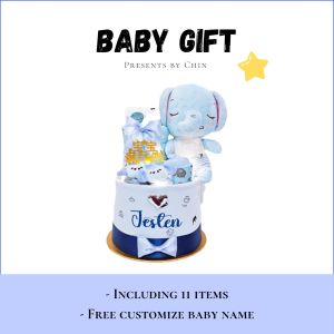 Newborn Baby Gift Baby Presents Baby Boy Baby Girl Newborn Cuddle Toys Hamper Diaper Cake 2-tier Hadiah Bayi Lelaki Comel 宝宝礼物礼篮满月