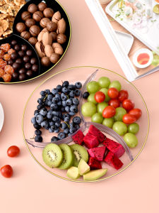 ชามใส่ผลไม้ขนาดใหญ่แบบแบ่งเป็นสามส่วนสำหรับใช้ในบ้าน ชามขนมสำหรับรับประทานอาหารกลางวันในห้องนั่งเล่นแบบโมเดิร์น ชามสำหรับใส่ของกินเล่น