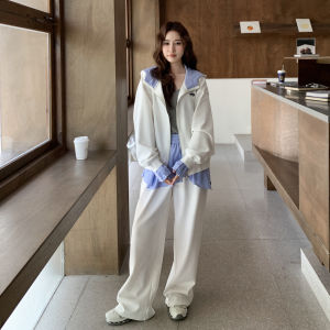 White Striped Patchwork Fake Two-Piece Set Womens Wide Leg Pants Two-Piece Set Casual Style Autumn New Arrival