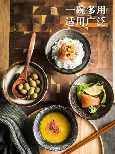 Retro Japanese Style Ceramic Rice Bowl Small Size Casserole Shape Bowl Home Use Commercial Use Dining Utensils Bowl