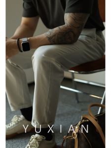 กางเกงธุรกิจลําลองสําหรับบุรุษ YUXIAN – กางเกงยีนส์เรียวระบายอากาศน้ําหนักเบาพร้อมเอวกลางและข้อเท้ายาวสําหรับฤดูใบไม้ผลิ/ฤดูร้อน