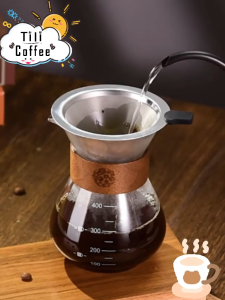 Pour Over Coffee Set 400ml Glass Coffee Maker Pot with V60 Stainless Filter Reusable Coffee Dripper Set