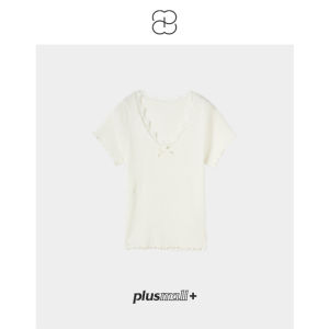 plusmall | Slimming Lace Insert Knit T-Shirt
