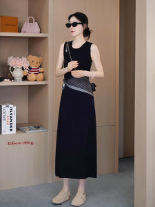 Black Sleeveless Vest Dress Womens Mid-Length Waist-Cinching Slimming Chic Korean Style Summer 2025 New Fashion Dress