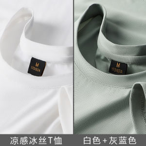 Ice Silk Half Sleeve T-Shirt Mens Breathable Quick Dry Summer Sport Top Thin Fitness round Neck Base Shirt Trendy Short Sleeve