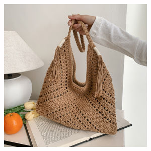 Large Capacity Straw Woven Hollow out Beach Vacation Commuter Tote Bag Korean Style Summer 2025 Pure Color Underarm Bag