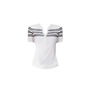YUEZHONGWEI | Áo thun tay ngắn dệt kim Ice Silk American Shoulder Color Block Stripes cho nữ mùa hè ôm vừa vặn thon gọn ngắn Áo thun polo cổ tròn