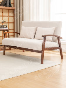 Retro Style Solid Wood Fabric Sofa for Small Living Room Office Guest Reception Straight Row Sponge Filling Detachable