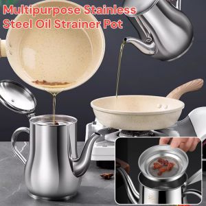 Kitchen Multipurpose Stainless Steel Oil Strainer Pot 304 Thickened Leak-Proof Oil Storage Tank with Strainer Ounce Pot