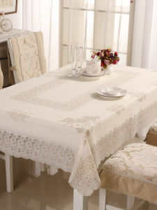 Luxurious PVC Lace Tablecloth Rectangular Oilproof Water-resistant No-wash European Style Dining Tablecloth Floral Pattern