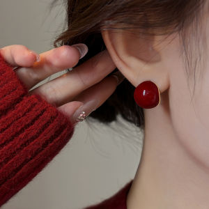 S925 Sterling Silver Needle Red Drip Glaze Womens Earrings Versatile Fashionable New 2025 Ear Jewelry Clip-On Hoops