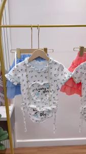 ชุดเซ็ต 3 ชิ้นเด็กผู้หญิง เสื้อ กระโปรง กระเป๋า ผ้าคอตตอน น้ำหนัก 10-30กิโล รหัสFPG