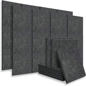 BEIYIN 4ชิ้น/1.44㎡ แผ่นกาวอะคูสติก60X60CM สตูดิโอสติ๊กเกอร์ติดผนังกันเสียงแผ่นกระดานดูดซับเสียงลดเสียงรบกวนเสียงสะท้อนสำหรับตกแต่งบ้าน/สำนักงาน/KTV/เล่นเกม