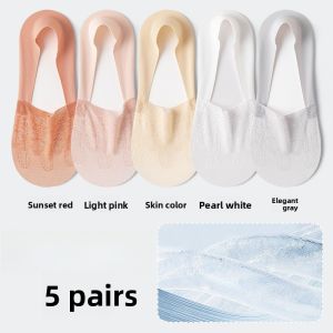 MiiOW | Womens Invisible Lace Boat Socks Anti-slip Ultra-thin Ice Silk Sweat Absorbent Summer New Style MiiOW Cat Person Socks