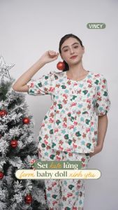 [Mua 3 giảm 20% mua 2 giảm 15%] Bộ lửng tay phồng chất kate  họa tiết đặc trưng cho Noel BKL140W41