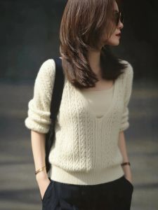 Autumn Winter Soft Cozy Trendy Unique Knitwear Korean Style Commute High Waist Long Sleeve Womens Single Piece Wear Shirt