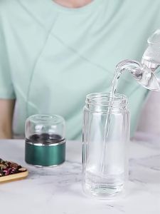 SG【READY STOCK】430ML Double Glass Wall Tea Infuser Filter Separation Tea Cup Cold Brew Strainer ​Tea Coffee Fruit Tea 泡茶瓶