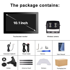 Wireless Backup Camera System 10.1" Touch Screen AHD DVR Monitor 1080P IR Night Vision Blind Spot Alarm for Truck RV Trailer Bus