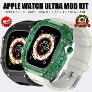 Luxury Transparent Modification Kit Case For Apple Watch Ultra 49mm DIY Mod Kit+Rubber Strap For Apple Watch Band 45mm 44mm SE 8