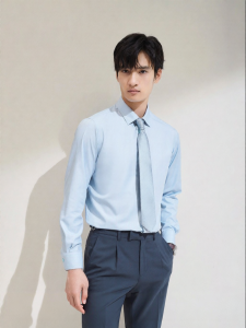 New Casual Business Shirt Solid Color Sky Blue