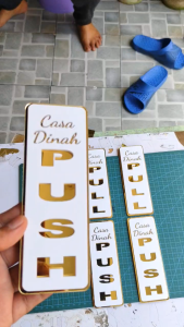 PULL/PUSH Logo sliding door laser cut acrylic
