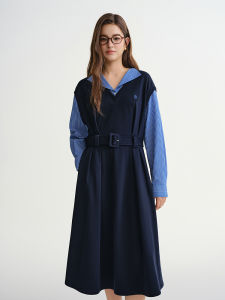 DUSHU | Easy-to-wear Two-piece Waist Accentuating Long Sleeve Dress Autumn Winter