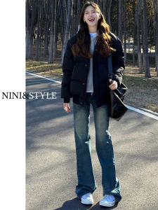 Retro Slim Wide Leg Denim Jeans Womens Loose Fit Straight High Waist Jeans Casual Autumn Long Trousers for Young Girls