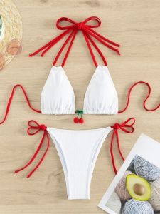 Bộ Đồ Bơi Hai Mảnh Cổ Treo Màu Khối Chèn Cổ V Dài Tay Polyester Mùa Xuân 2025 Bộ Đồ Thể Thao Thường Ngày Dành Cho Nữ