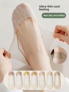 น้ําแข็ง ผ้าไหม ถุงเท้าล่องหน ผู้หญิง ฤดูร้อน Thin Pure ผ้าฝ้าย กันลื่น รองเท้าเดี่ยวกันลื่นแบบสวมบางเฉียบถุงเท้าที่มองไม่เห็น
