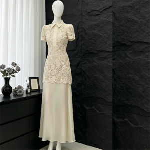 French Elegance Lace Short Sleeve Evening Dress