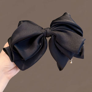 Elegant French Satin Hair Clip with Butterfly Knot Spring Clamp Fashionable Temperament Back of Head Hair Clip Gentle Hair Accessories