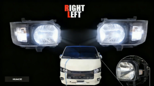 Toyota Hiace 2014 Front Headlight Assembly YCD-H045R Black Background LED Car Accessories