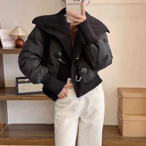 WANGGONGZHU | Princess Style Oversized Cotton Jacket Womens Winter Fashion Anti-Aging Stand Collar Patchwork Knitted Down Coat Outerwear