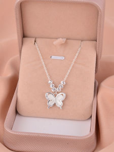 925 Sterling Silver Cats Eye Stone Butterfly Necklace Womens Luxury Minimalist Chinese Style Lockbone Chain Choker Engraved