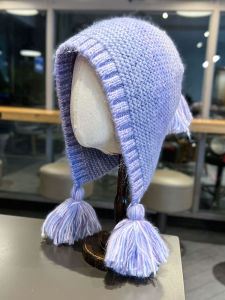 Sweet Cute Knitted Tassel Hat Womens Autumn Winter Warm Ear Protection Large Head Size Gradient Braid Polyester Fiber Cap