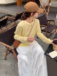 Áo Len Dệt Kim Tay Dài Cổ Tròn Bằng Lụa Băng Cho Nữ Mùa Xuân Hè Thiết Kế Mới Áo Chống Nắng Đầu Mùa Xuân