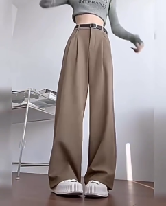 Quần tây nữ dáng suông túi tròn dài 100cm ống rộng cạp cao khuy giữa vải ruby mềm đẹp mã Q08