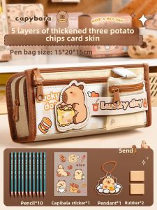 MONLEYTA | Large Capacity Pencil Case Set For Girls Students Multifunctional Stationery Storage Bag Animal Print Canvas Pencil Box For Boys And Girls