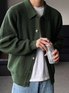 Trendy Korean Style Mens Knitted Cardigan Sweater Collared Open Front Casual Top for Autumn Winter East Gate Fashion